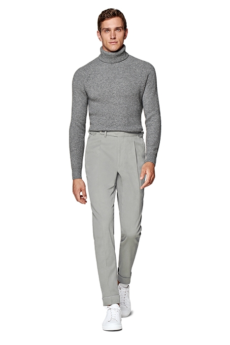 GREY TWILL SLIM LEG TAPERED TROUSERS 3