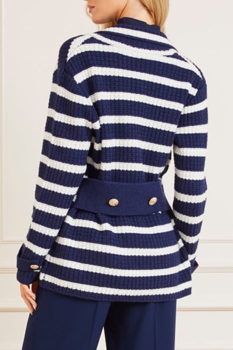 GAIA SWEATER WAFFLE BLUE AND WHITE CARDIGAN STRIP 2