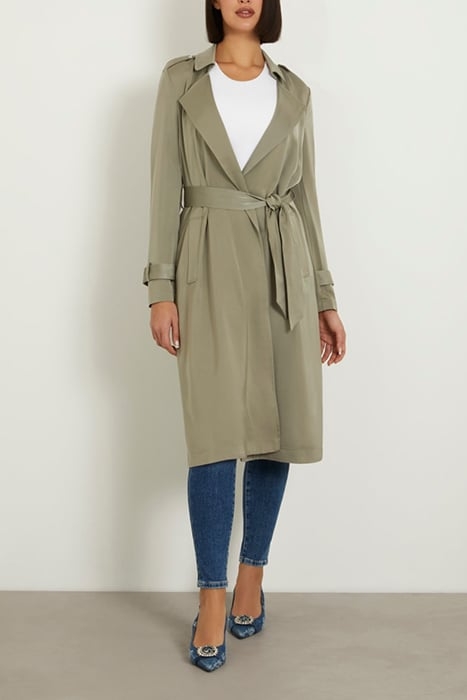 GUESS ECO MICOLE SATIN TRENCH MOSSY GREEN 1