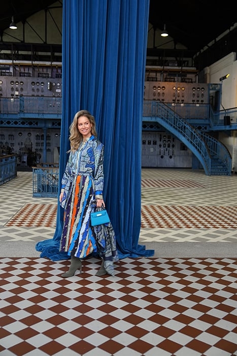 DRESS LOUVAIN LONG BLUE WITH BELTS AND PAISLEY 6