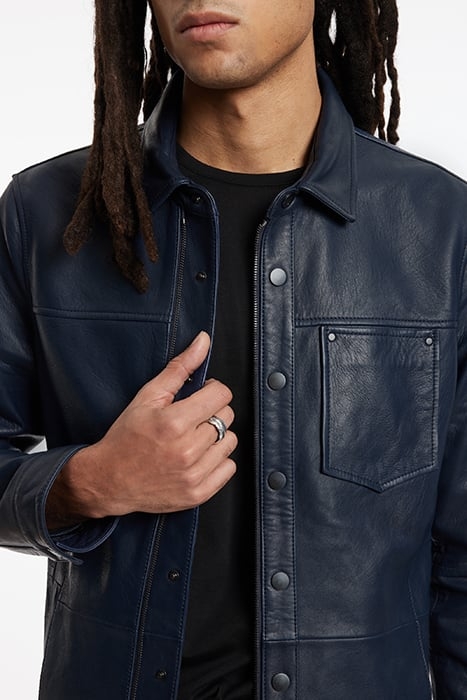 SNAP/ZIP SHIRT LEATHER JACKET INK BLUE 3