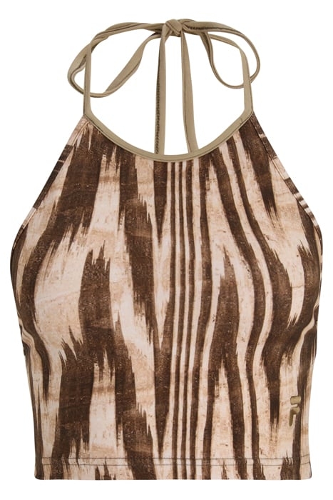 CALTAGIRONE CROPPED TOP BROWN ABSTRACT ETNO AOP 1