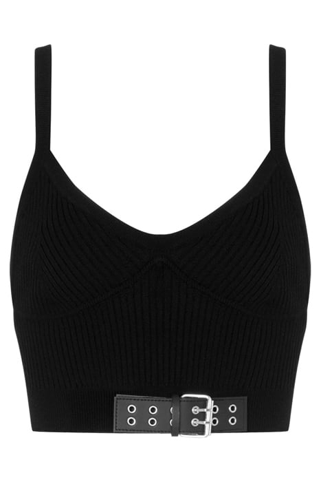 BIKER BUCKLES STRETCH KNIT CROP TOP BLACK 3
