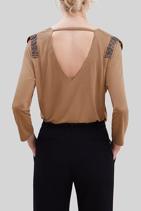 CAMEL LUREX T-SHIRT WITH BEADED SHOULDERS 2