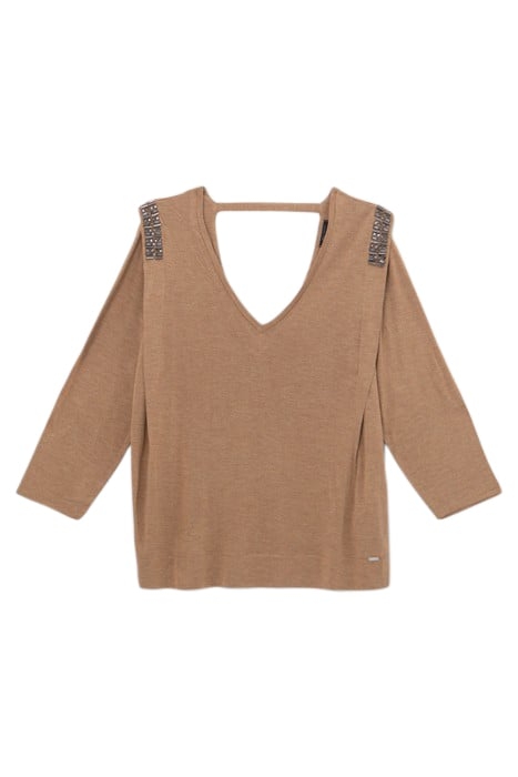 CAMEL LUREX T-SHIRT WITH BEADED SHOULDERS 4