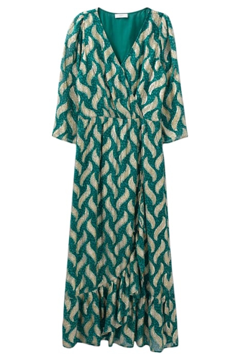 EMERALD LONG DRESS WITH GOLD LEAF PRINT 3