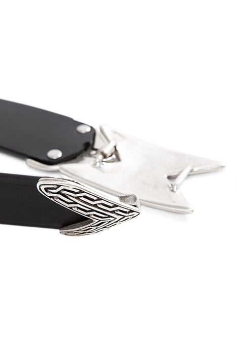 BLACK LEATHER DRESS BELT, ENGRAVED METAL BUCKLE 5