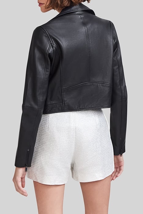 BLACK BIKER-STYLE LEATHER JACKET WITH CHAINS 2