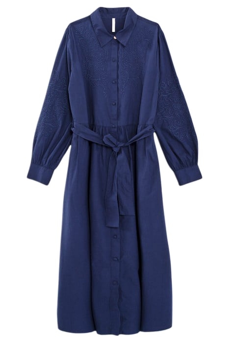 INDIGO LONG DRESS WITH TONE-ON-TONE EMBROIDERY 3