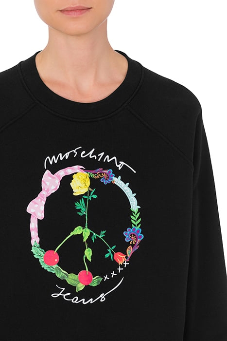 PEACE SIGN PRINT DIAGONAL COTTON SWEATSHIRT BLACK 4