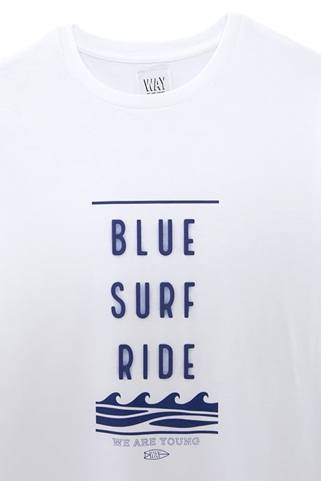 BOYS' WHITE T-SHIRT WITH RUBBER SLOGAN AND WAVES 4