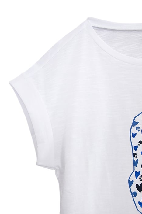GIRLS' WHITE ORGANIC COTTON T-SHIRT, HEART LEOPARD IMAGE 4