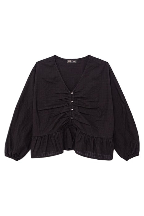 GIRLS’ BLACK BUTTONED WIDE BLOUSE WITH PEPLUM 1