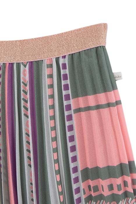 GIRLS' KHAKI PLEATED LONG SKIRT WITH ETHNIC MOTIF 3
