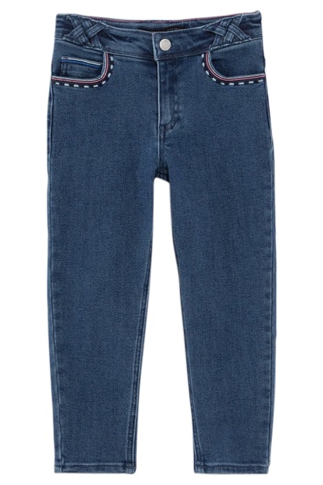 GIRLS' BLUE WATERLESS MOM JEANS, ATEBA BRACELET EMBROIDERY 1