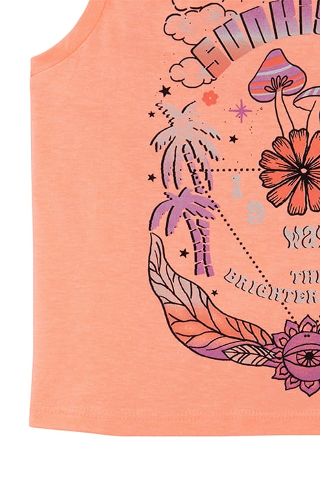 GIRLS’ NEON ORANGE VEST TOP, MUSHROOMS & PALM TREES IMAGES 5
