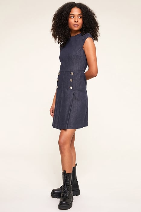 SHORT DENIM DRESS WITH BUTTON FEATURE BLUE 3