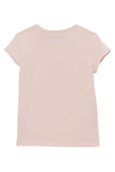 GIRLS’ PINK T-SHIRT WITH BLUE GLITTER PARROT IMAGE 2