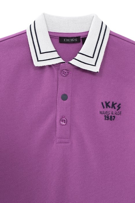 BOYS’ PURPLE PIQUE KNIT POLO SHIRT WITH STRIPED RIBBING 3