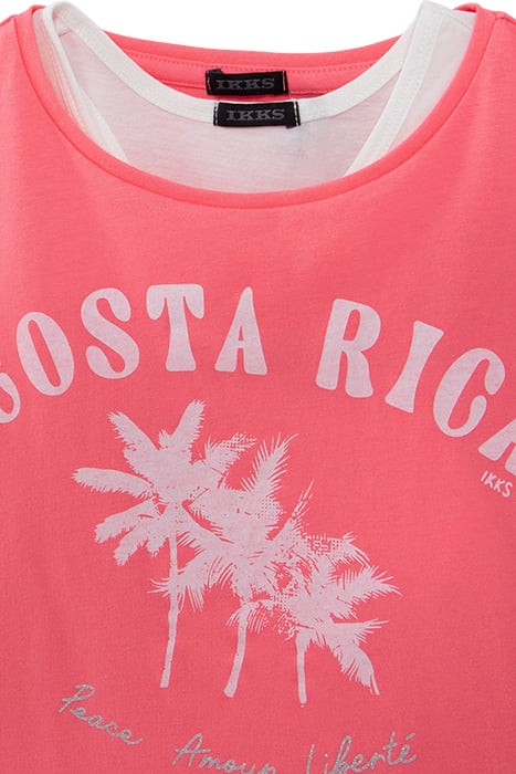 GIRLS’ 2-IN-1 NEON-PINK T-SHIRT AND WHITE VEST TOP 5